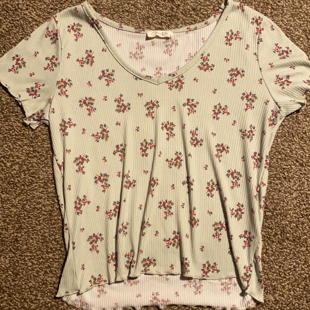 Silky Mint green top with flowers.